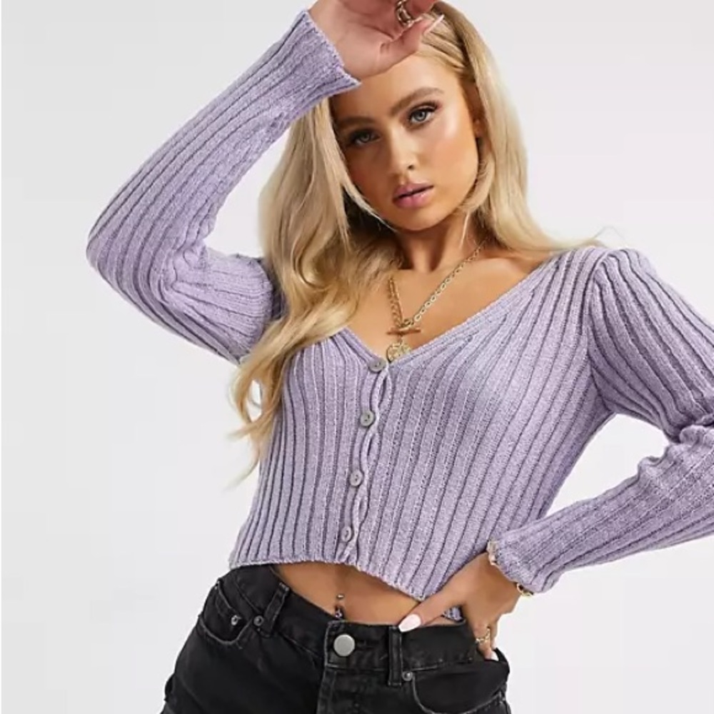 Missguided Basic Cropped Cardigan - Lilac